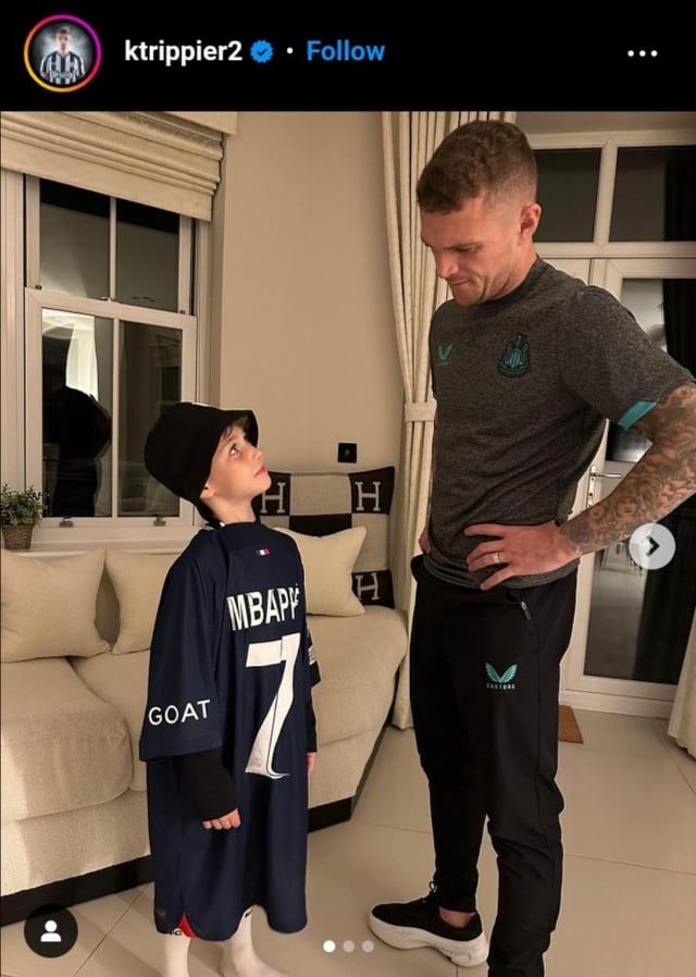 Trippier's son with Mbappe's jersey after the match : r/soccer