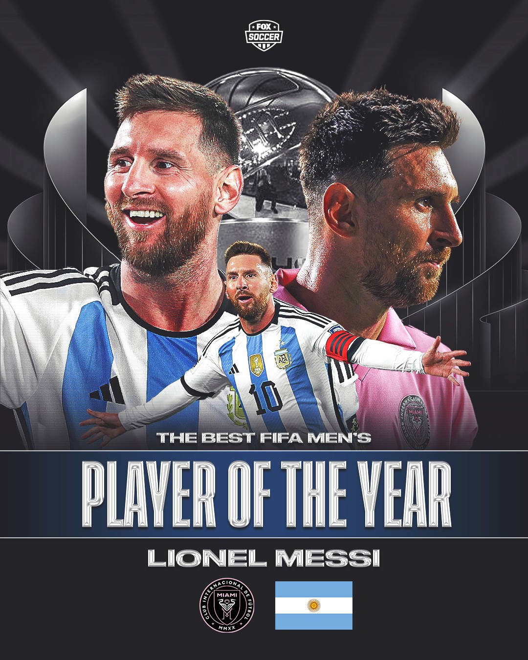 May be an image of 2 people, people playing American football, people playing football and text that says "SOCCER THE BEST FIFA MEN'S PLAYER OF THE YEAR LIONEL MESSI"