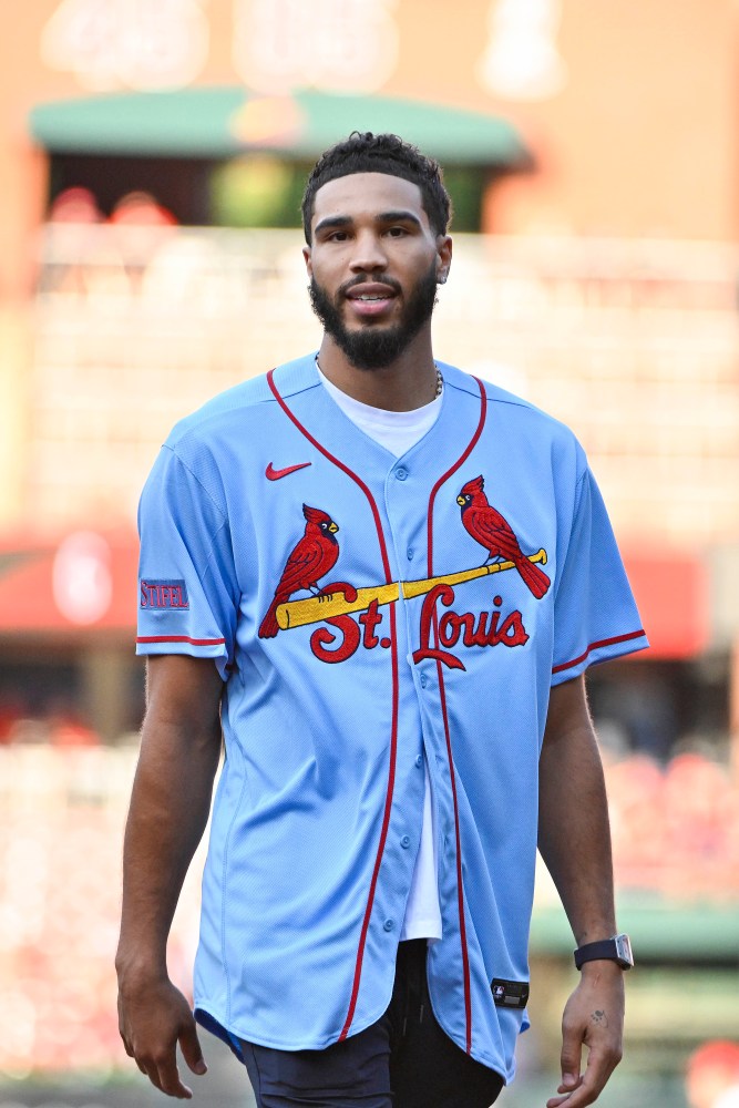 PHOTOS: Jayson Tatum throws first pitch at St. Louis Cardinals game