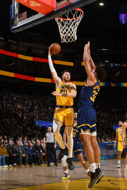 Dylan Windler of the Los Angeles Lakers goes to the basket during the game on February 22, 2024 at Chase Center in San Francisco, California. NOTE TO...