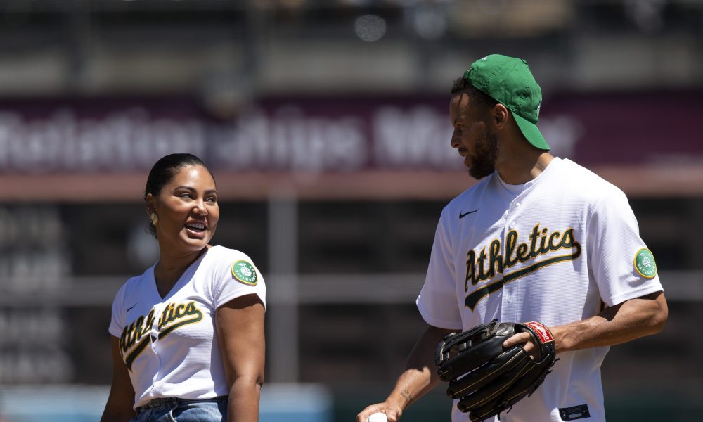 Watch: Steph and Ayesha Curry throw first pitch at A's vs. Astros game