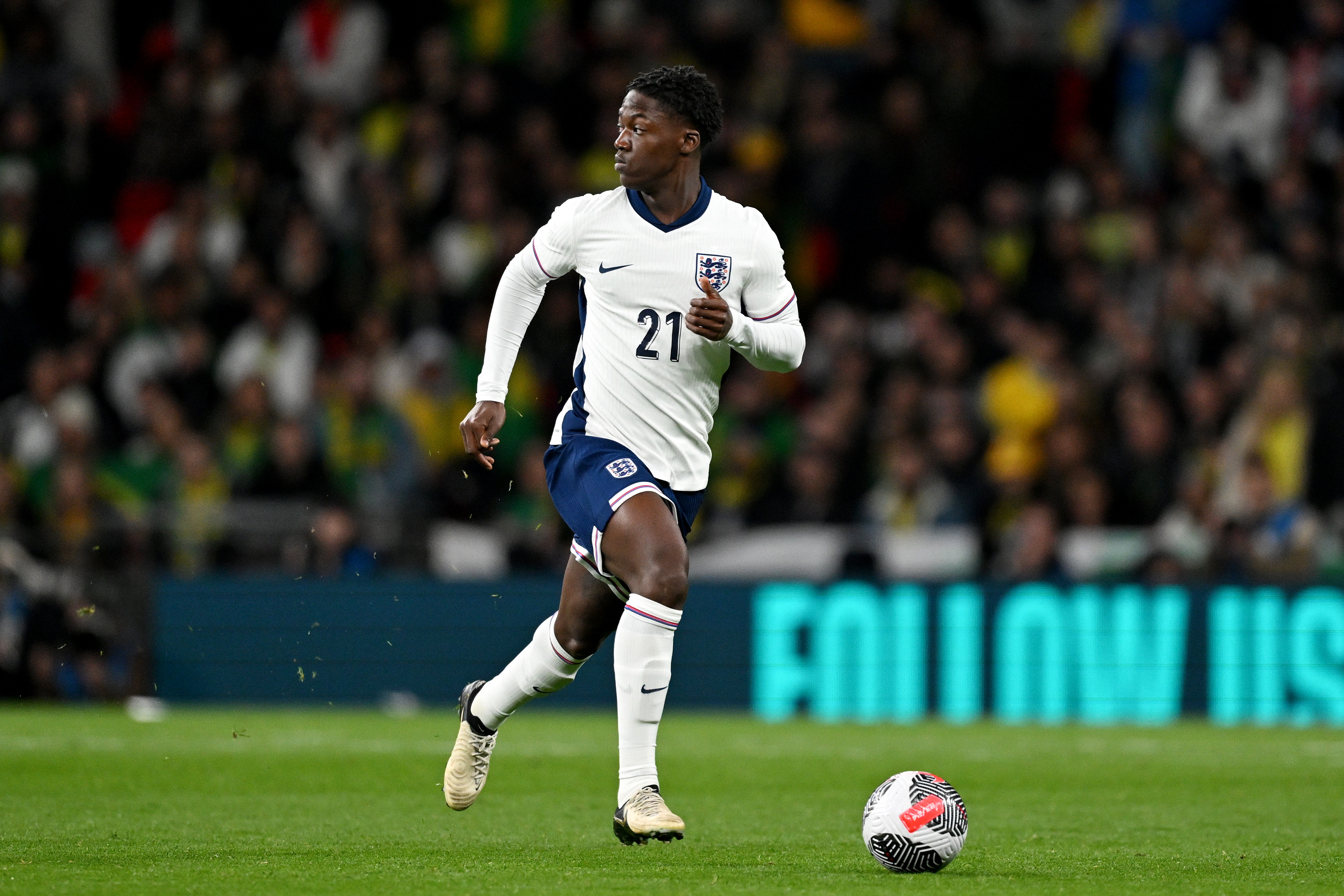 Kobbie Mainoo in action during his England debut