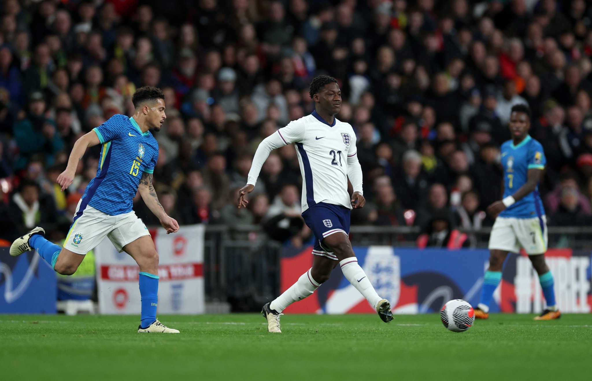 Kobbie Mainoo makes England debut as the three Lions suffer 1:0 defeat against Brazil