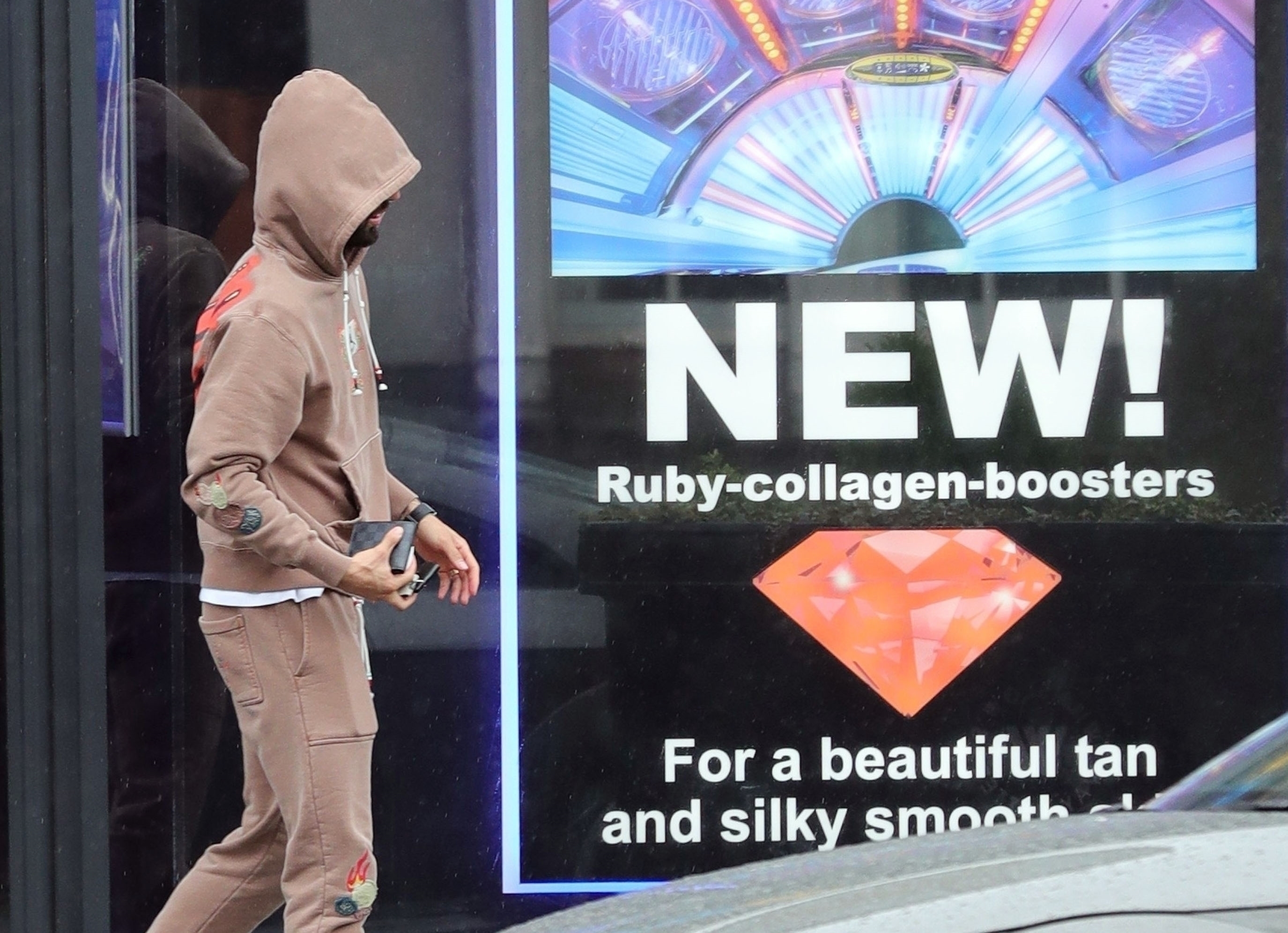The shop had a huge advertisement for it's new 'ruby-collagen-boosters' on its window