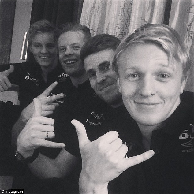 Aged 15 years and 117 days, the attacking midfielder (far left) made history by becoming the youngest player to take to the field in a Norwegian premier league match in April