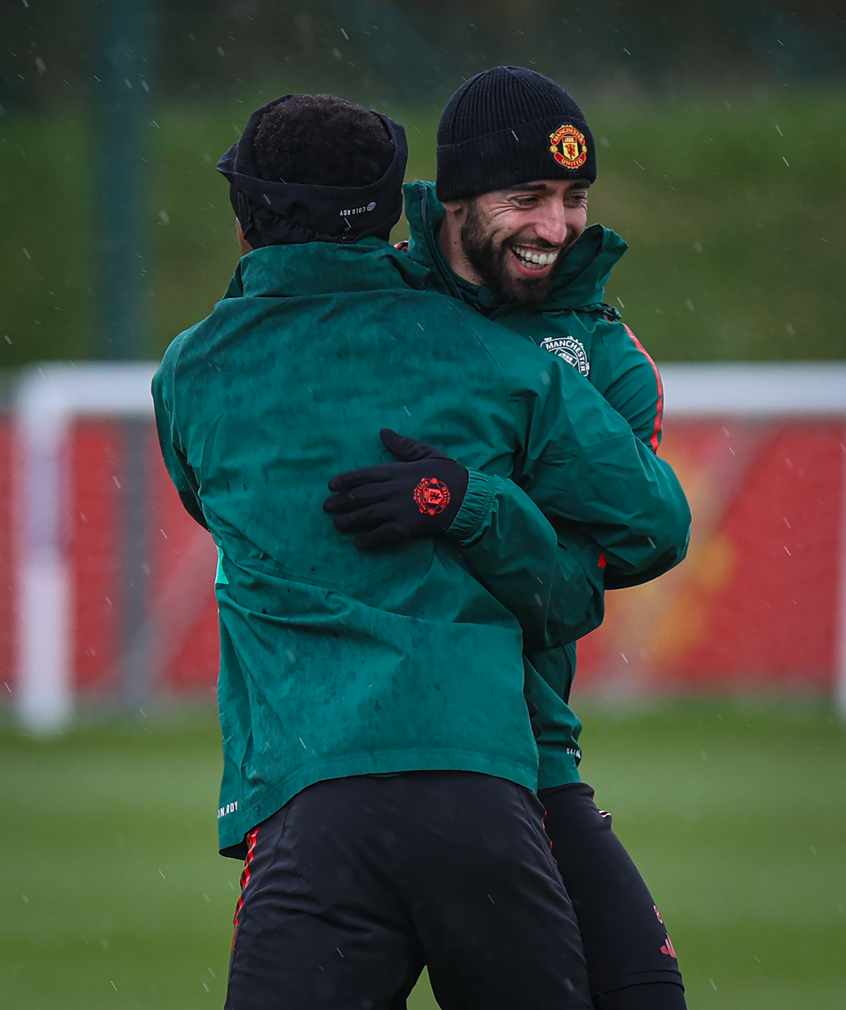 Bruno Fernandes smiling during training.