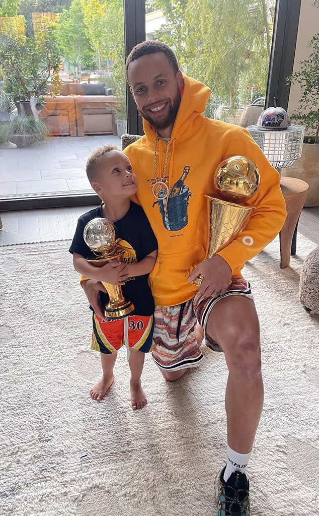 Stephen Curry's Son Cuddles Up to Dad as They Celebrate His NBA Finals Win