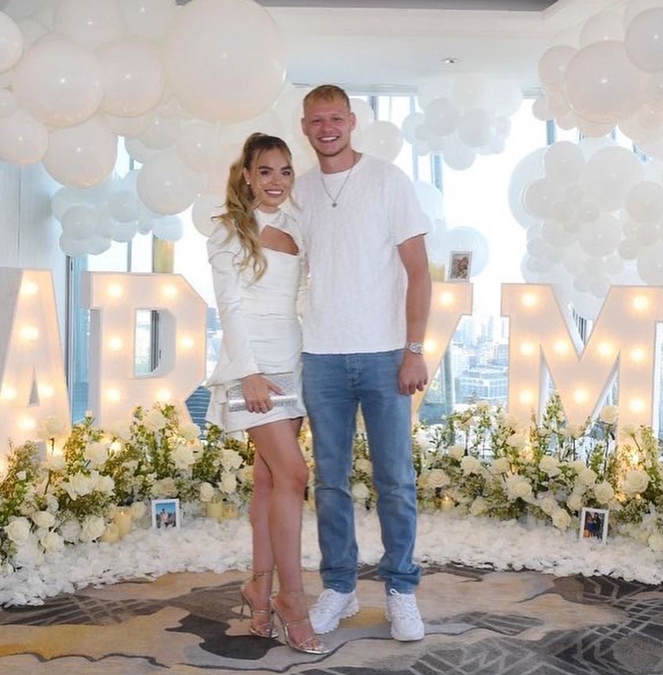 The happy couple were all-smiles after Ramsdale popped the question