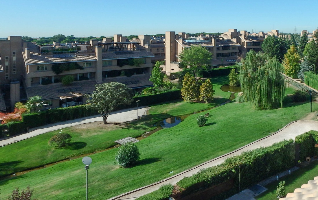 A communal garden in the gated suburb popular with footballers