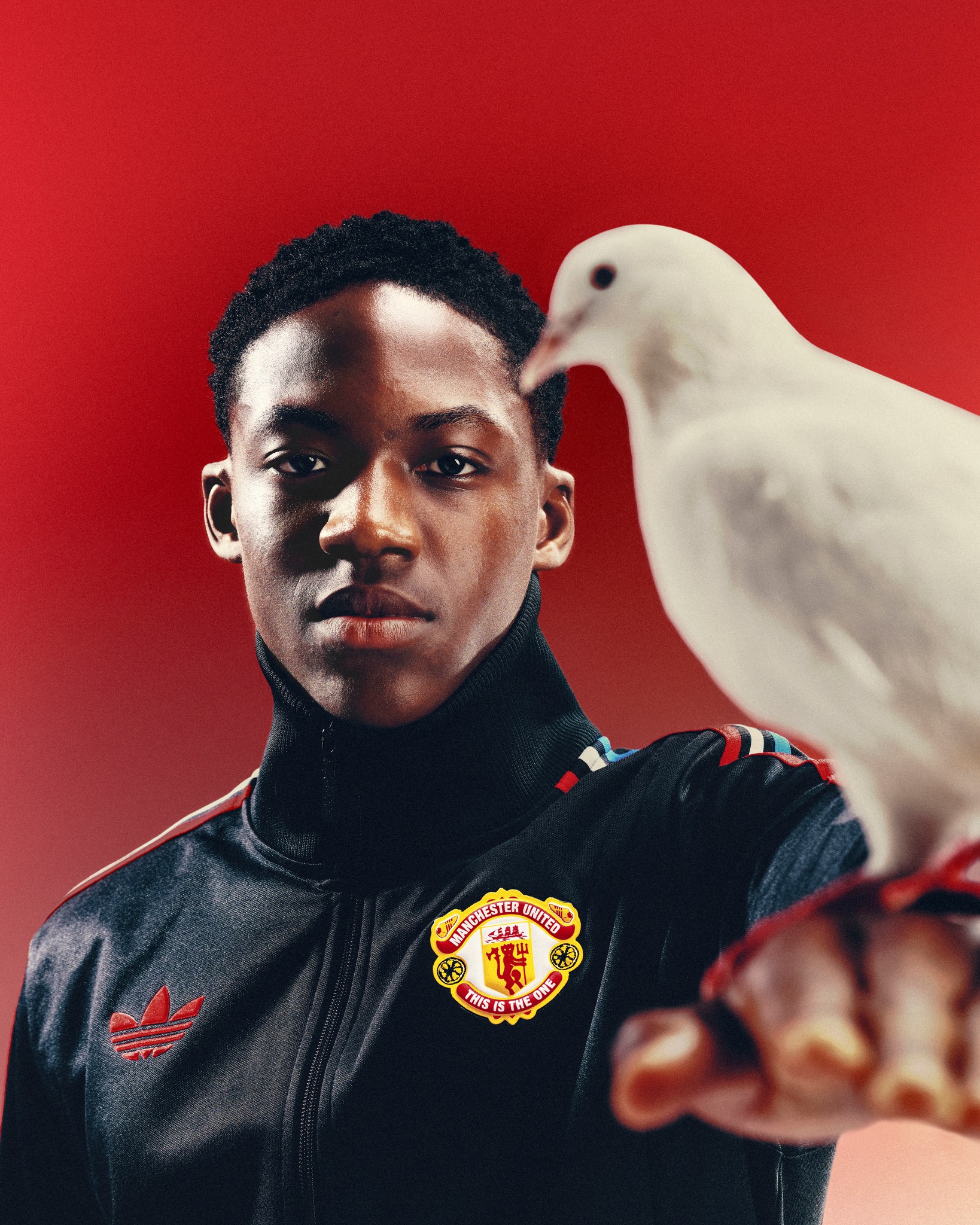SON OF DEVIL: Man Utd star Kobbie Mainoo made a cool pose as collaborating with Adidas to announce special edition kit Stone Roses
