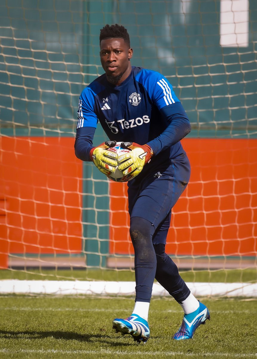 Andre Onana holds the ball in training.