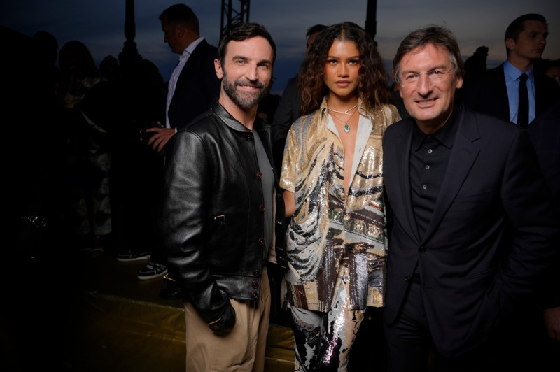 Zendaya and Pietro Beccari at the Louis Vuitton Spring 2024 Menswear Collection Runway Show on June 20, 2023 in Paris, France.