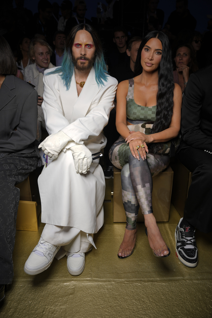 Jared Leto and Kim Kardashian at the Louis Vuitton Spring 2024 Menswear Collection Runway Show on June 20, 2023 in Paris, France.