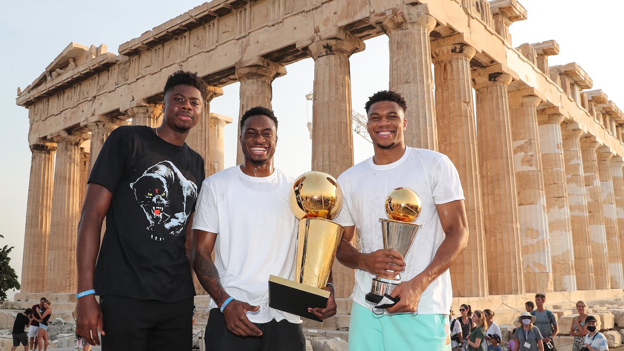 All-Access: Giannis & Thanasis Visit The Acropolis With Larry O'Brien  Trophy - YouTube