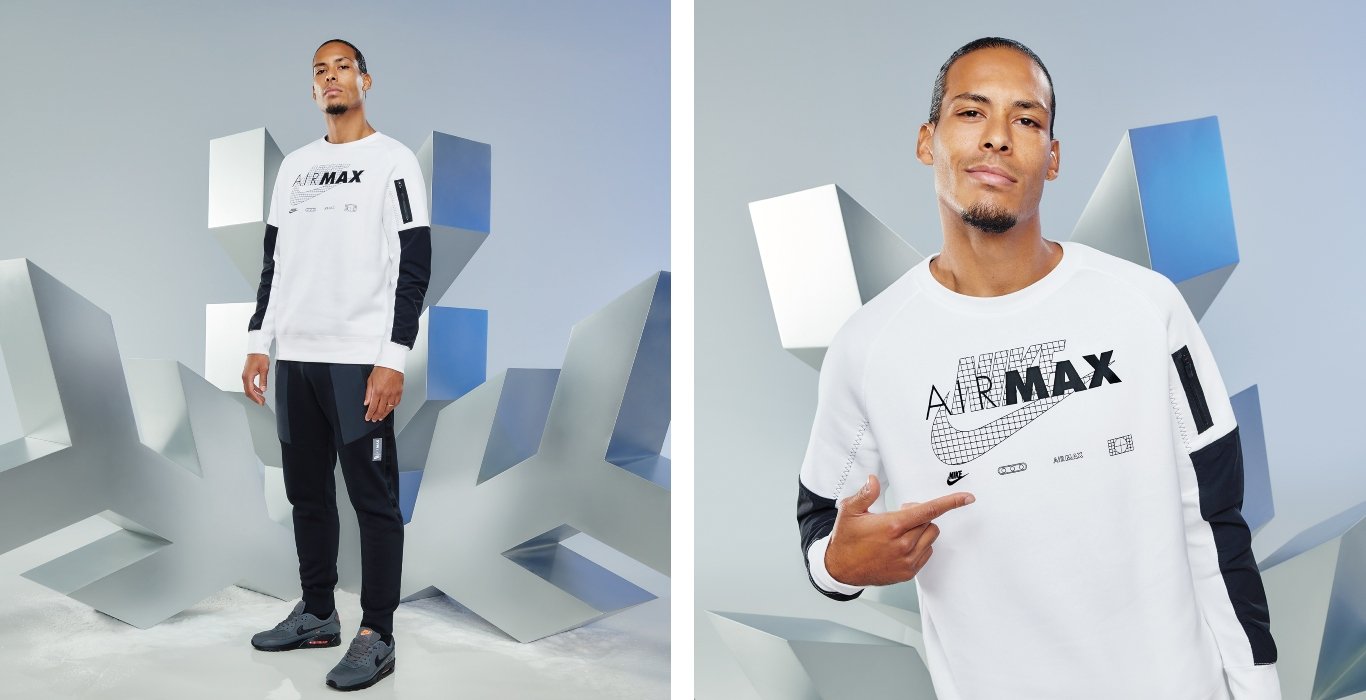 Curated image with Nike Air Max Fleece Crew Sweatshirt - White - Mens, Nike Air Max Joggers - Bla...