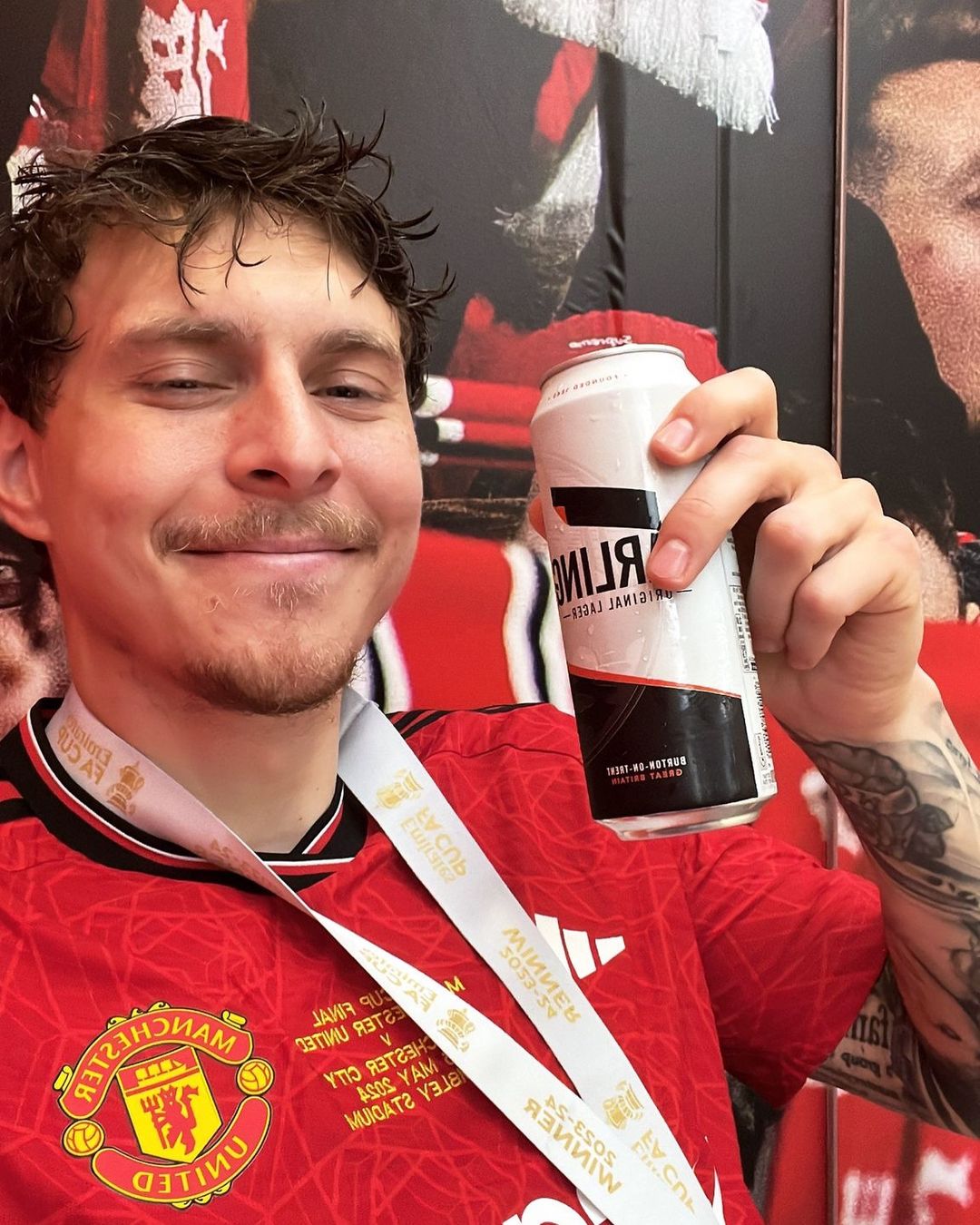 Victor Lindelof started the party by swigging cans of Carling