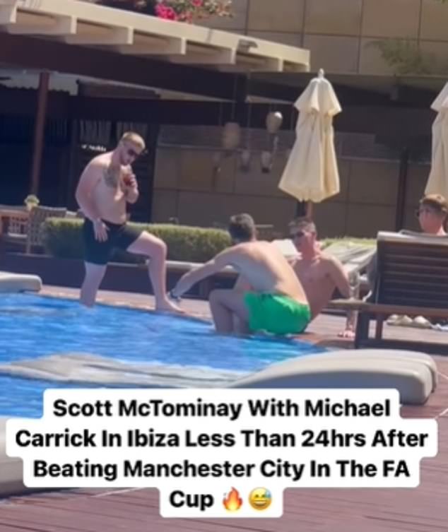 Scott McTominay was seen relaxing at a pool in Ibiza alongside Michael Carrick following Man United's FA Cup triumph on Saturday