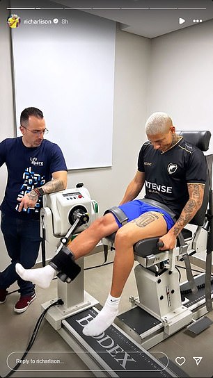 Richarlison shared pictures of his rehabilitation process, as he recovers from a calf injury