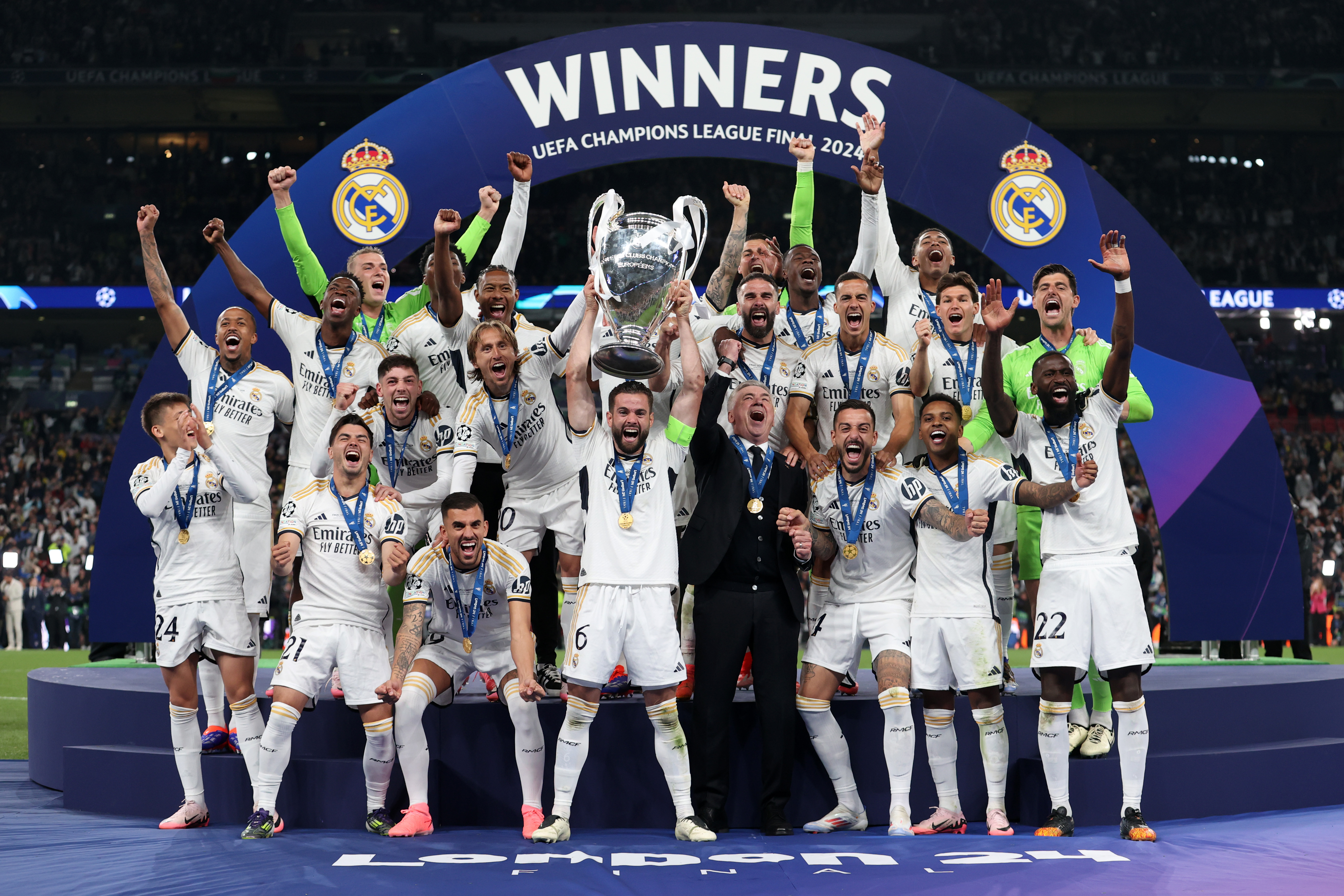 Real Madrid lifted the trophy on the Wembley pitch rather than the Royal Box