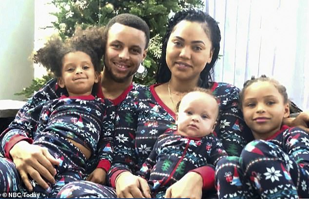 Curry is married to wife Ayesha, a television host and entrepreneur, and they have two daughters, Riley (far right) and Ryan (far left), as well as their infant son Cannon