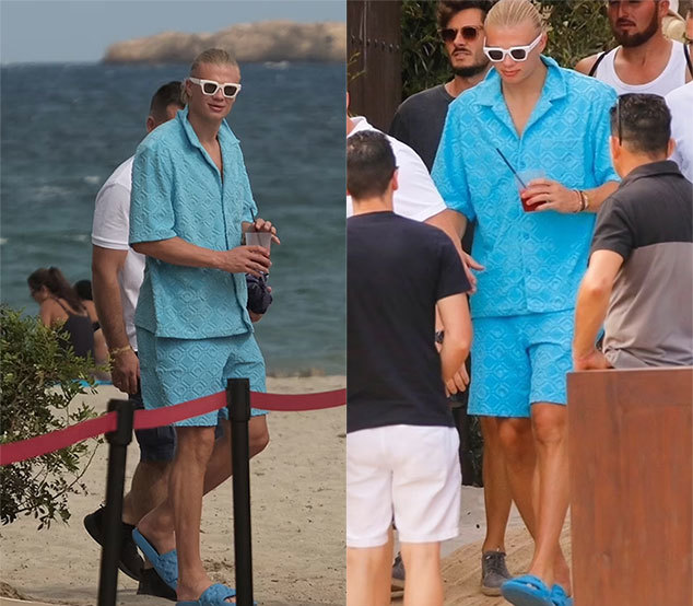 The Norwegian striker has repeatedly shown his love for Man City by wearing clothes similar to the team's traditional colors.