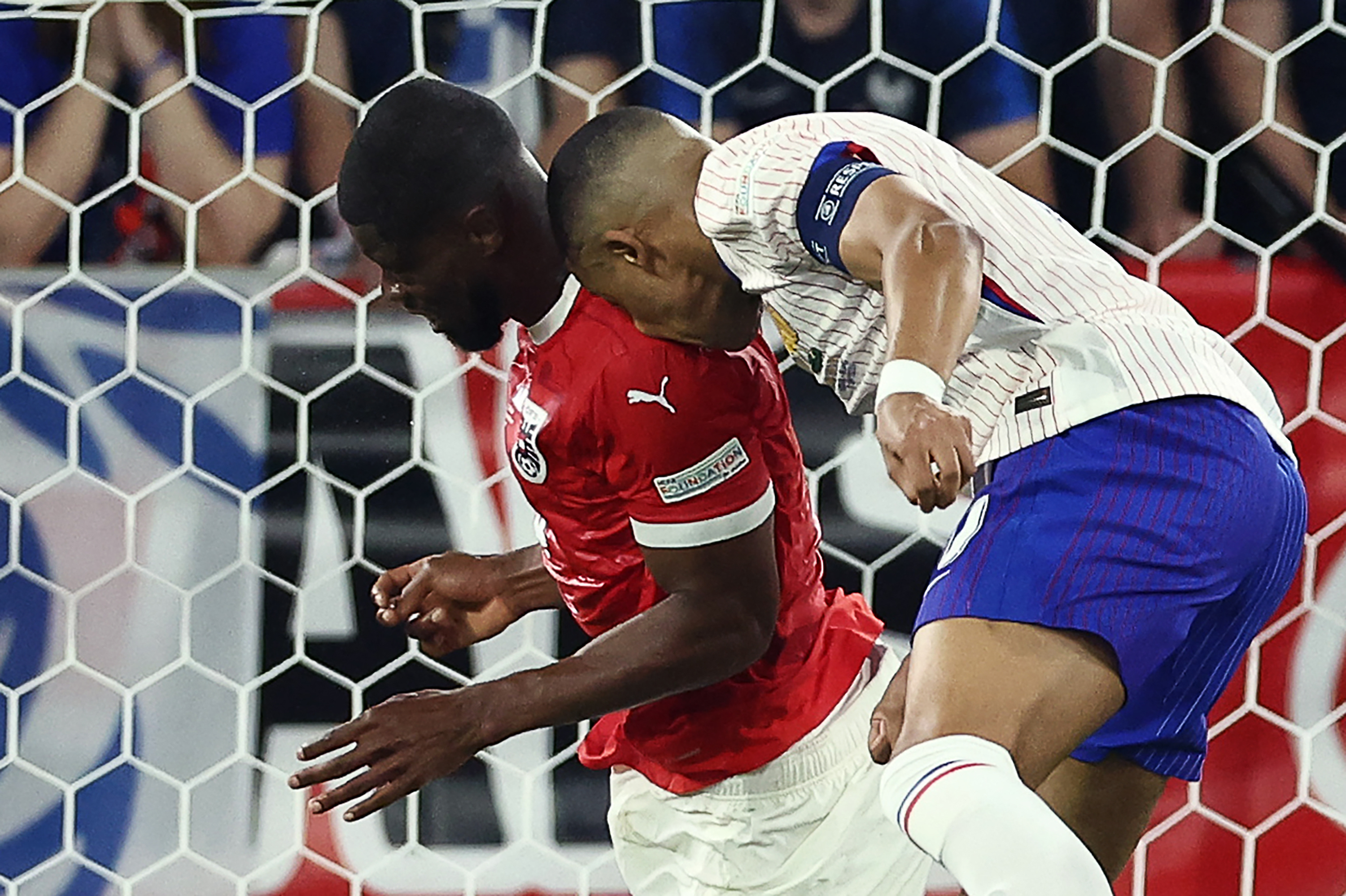 Mbappe's face collided with Kevin Danso's shoulder