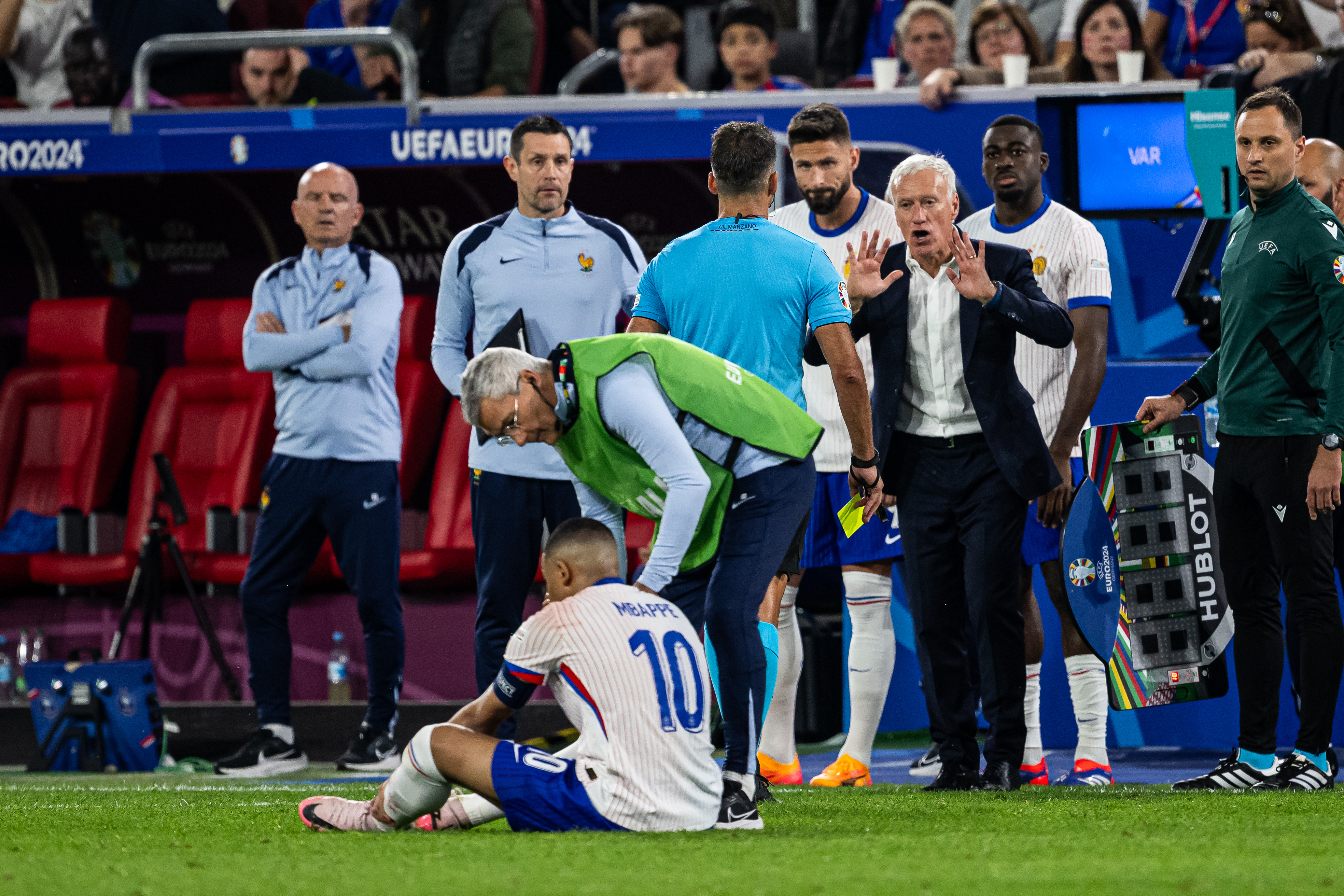 Didier Deschamps was also shown yellow for his involvement