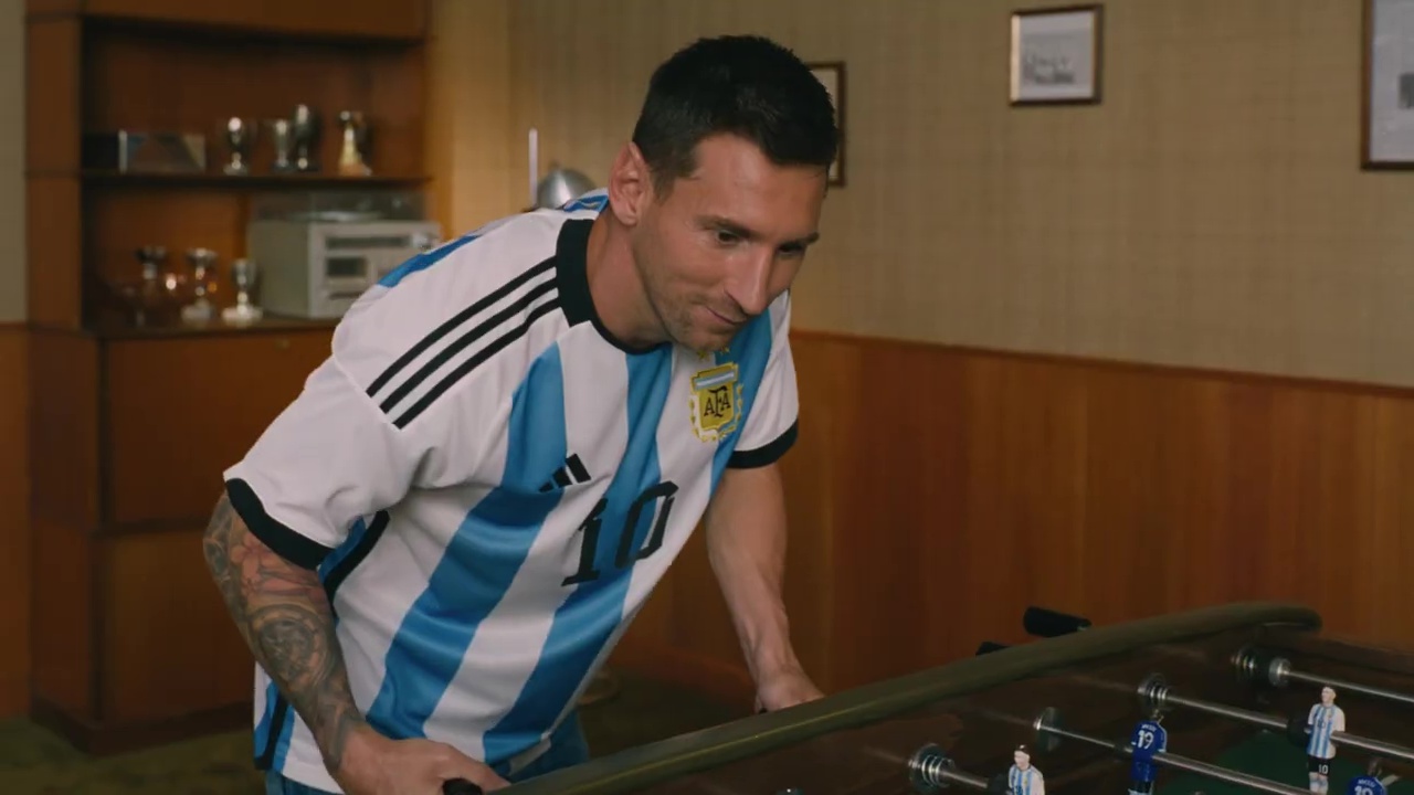 Lionel Messi plays table football against himself