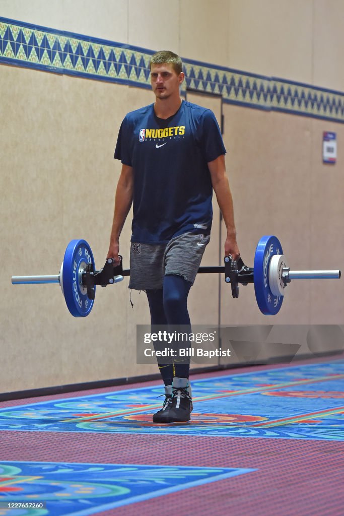 Nikola Jokic of the Denver Nuggets lifts weights during practice as... News Photo - Getty Images