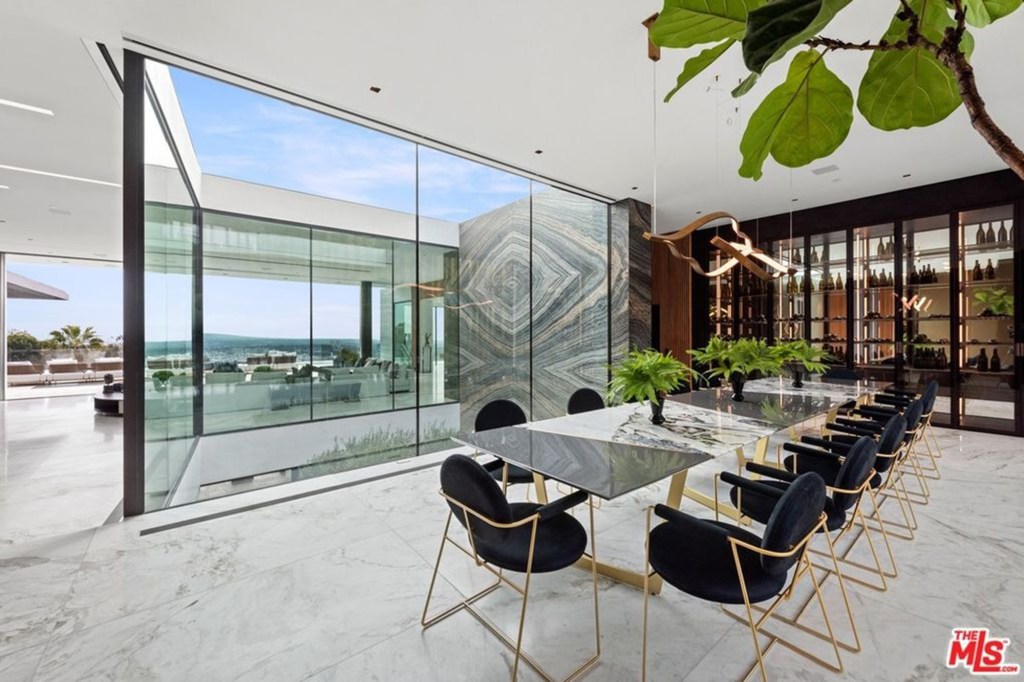 The dining room overlooking a center courtyard.