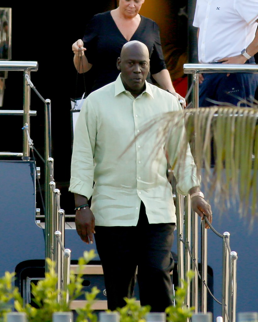 Michael Jordan exiting his yacht in Barcelona.