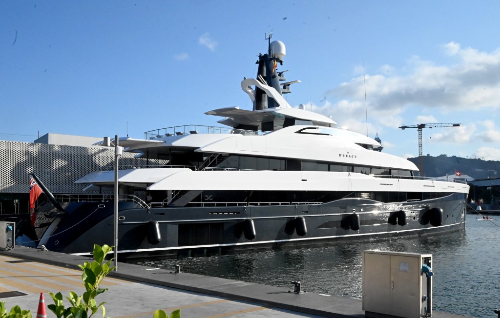 Michael Jordan and his wife Yvette Prieto's mega yacht in Barcelona, Spain on July 4, 2024.