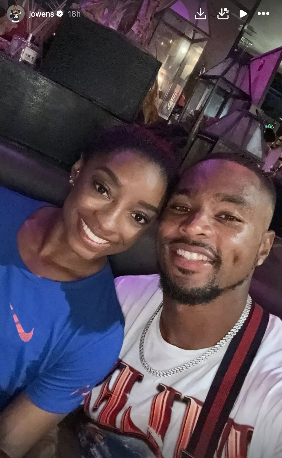 Simone Biles and Jonathan Owens in Paris during the 2024 Olympics