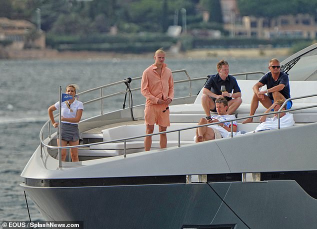 Haaland was pictured enjoying some down time with friends on a yacht in Saint-Tropez