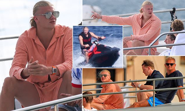 Erling Haaland relaxes with friends on a yacht in Saint-Tropez before  taking a ride on a jet ski - with the Man City star even joined by father  Alfie in the luxurious