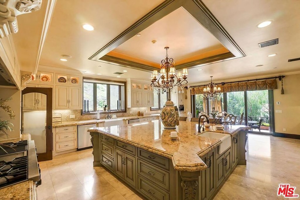 The kitchen with an expansive island.