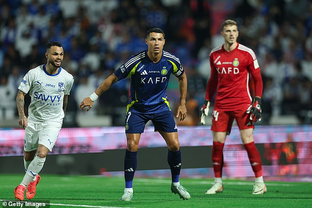 Cristiano Ronaldo (centre) captained Al-Nassr in Saturday's Saudi Super Cup loss to Al-Hilal