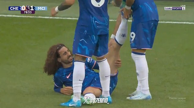 Some of Cucurella's Chelsea team-mates eventually came over to help him stretch his leg