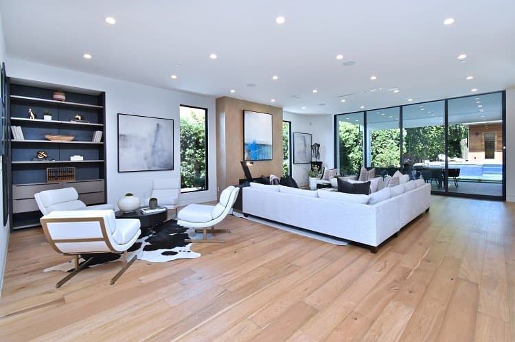 large living room with sliding glass doors