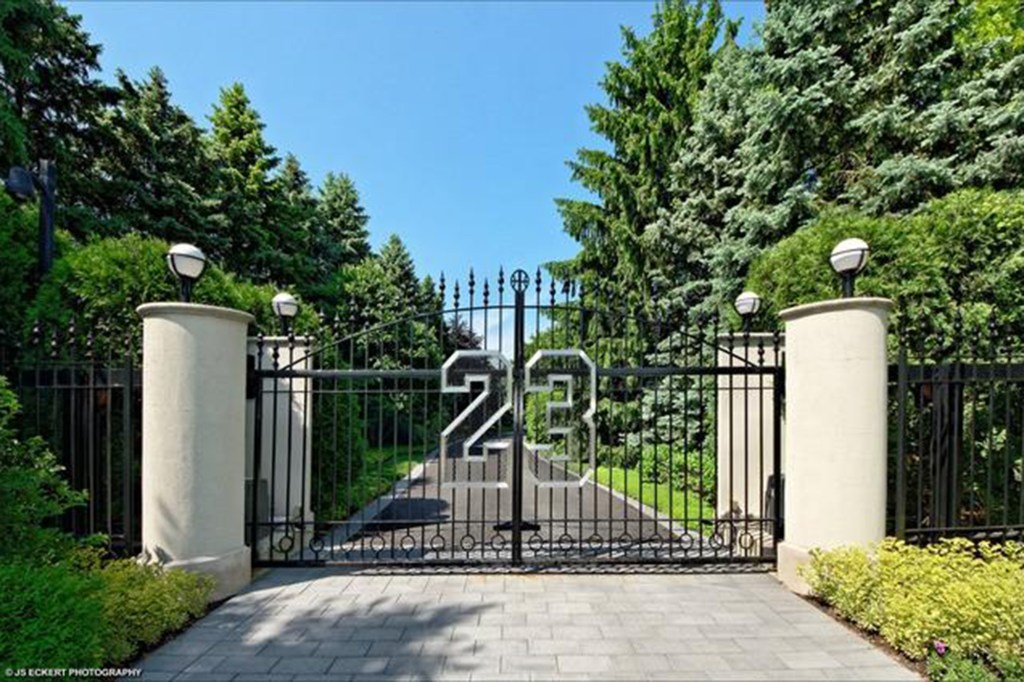 The number "23" is welded into the front gates, to represent Michael Jordan's jersey for the Bulls. 