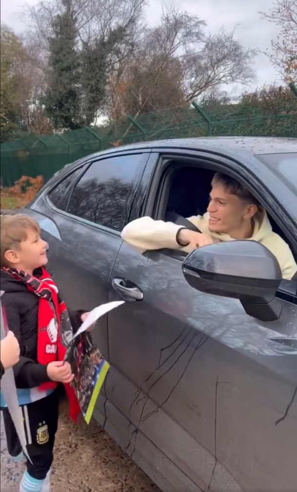 A young boy was waiting to meet the Argentine outside of Carrington on Monday