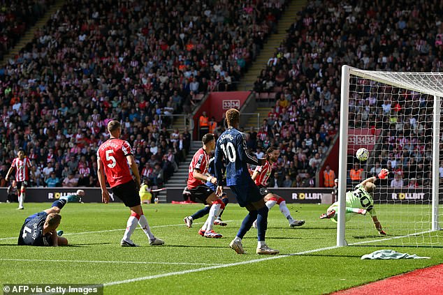 De Ligt (left) managed to turn his header past Aaron Ramsdale (right) and into the net