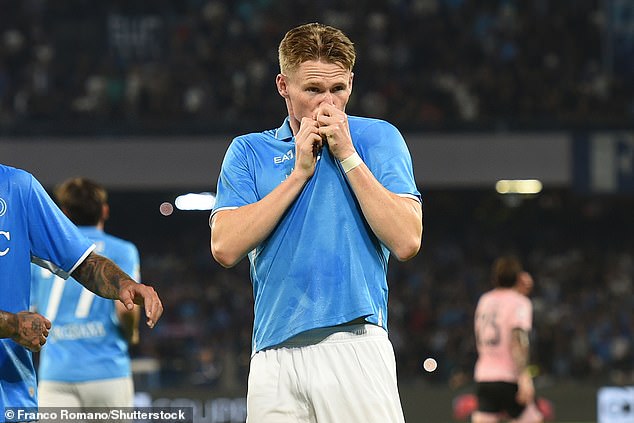 Scotland international McTominay, 27, celebrated by kissing the badge on his Napoli shirt