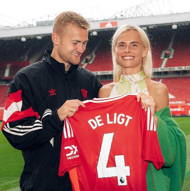 Matthijs De Ligt's wife Annekee Molenaar posts loved-up photos with new Man United centre-back at Old Trafford - as she beams with pride next to her £43m hubby